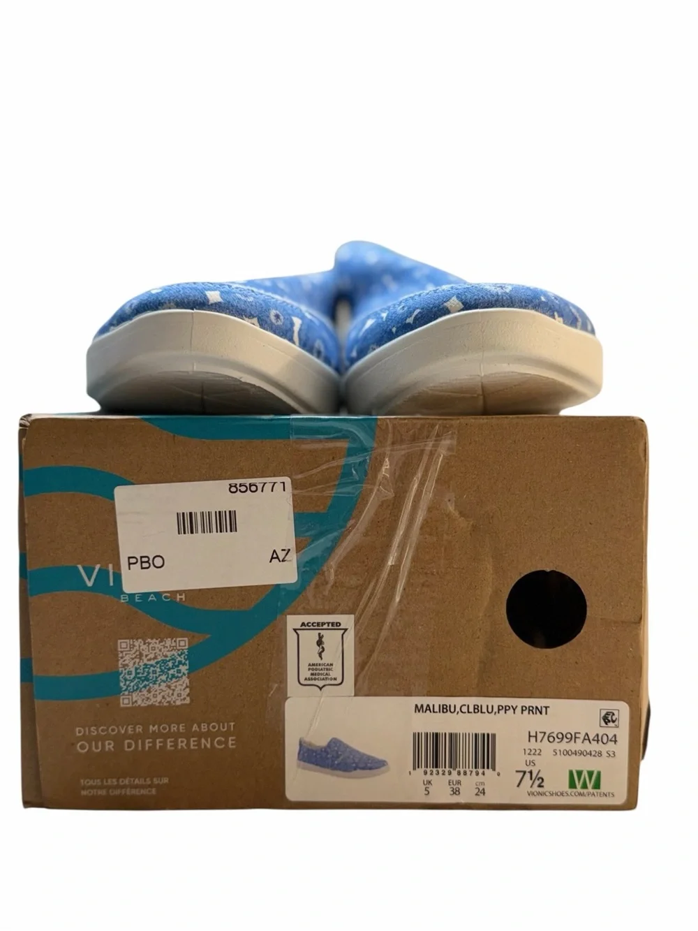 Vionic Beach Malibu Blue Floral Print Slip On Shoes NWT Women’s 7.5W - Picture 2 of 9